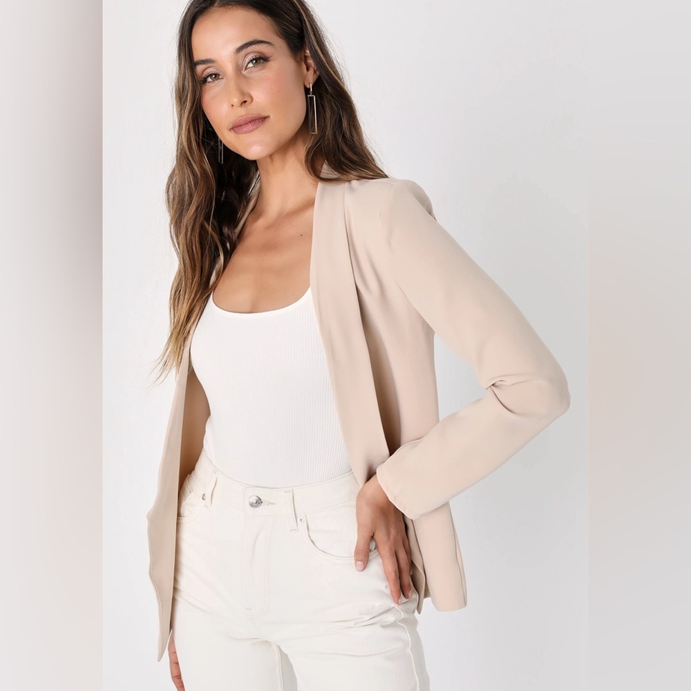 Lulus Miss Punctuality Taupe Lightweight Blazer Size S